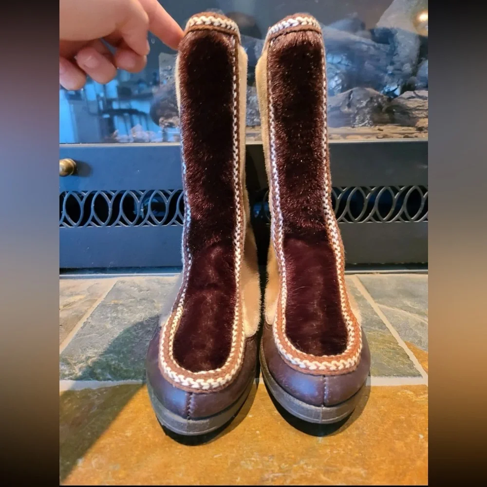 Vintage Aspen Brown Faux Fur Fleece Lined After-Ski Snow Boots size 7